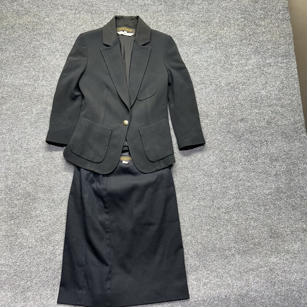 Louis Vuitton Uniforms Blazer Jacket Skirt Set Womens EU 32 US 0 Black Suit 2Pc